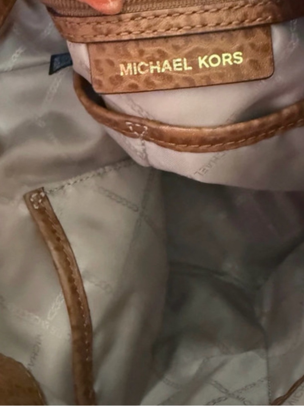 Michael Kors Cognac Brown Studded Leather Shoulder Bag - Picture 5 of 6